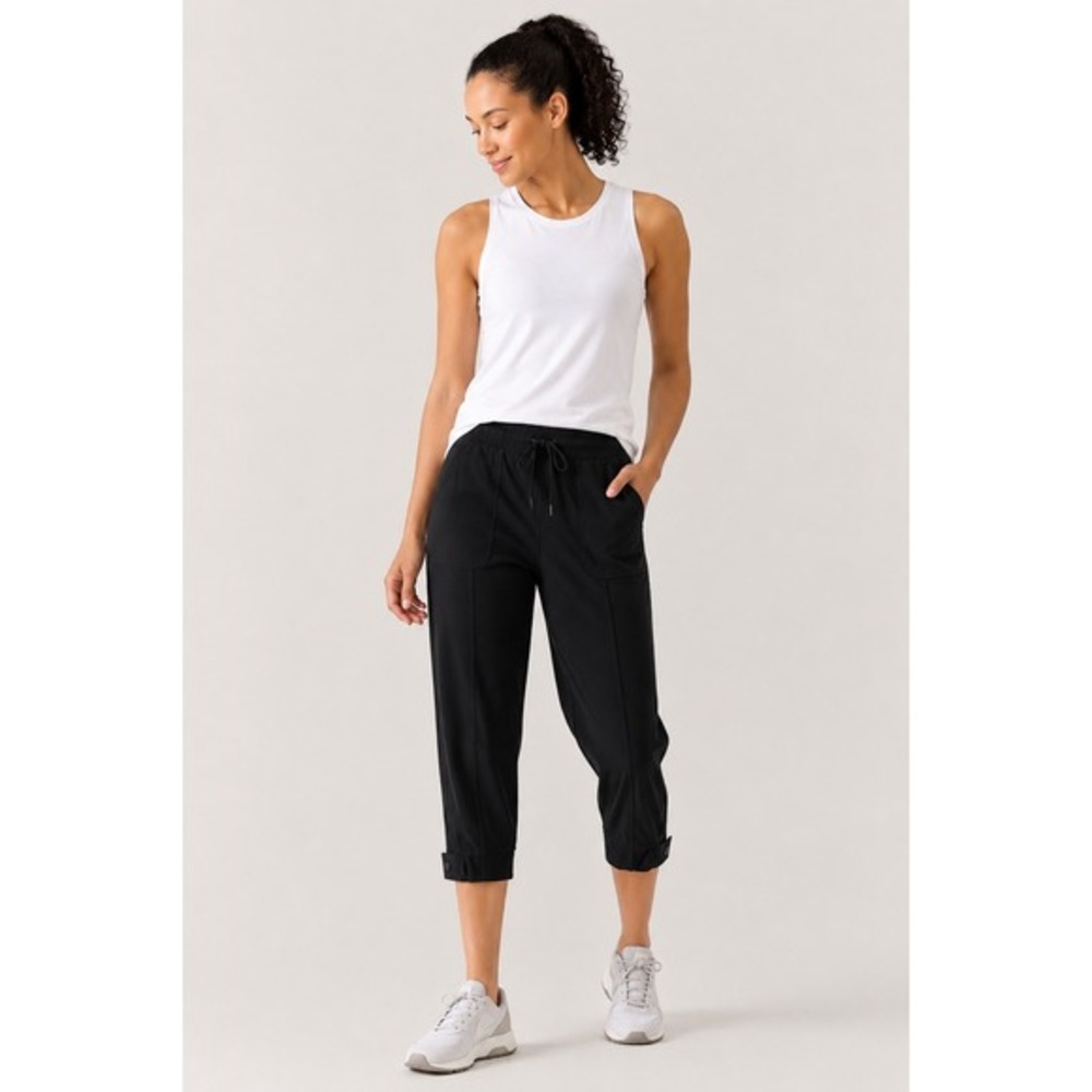 Athleta Capri Jogger Pants Women Sz M‎ Black Elastic Waist Cotton Blend